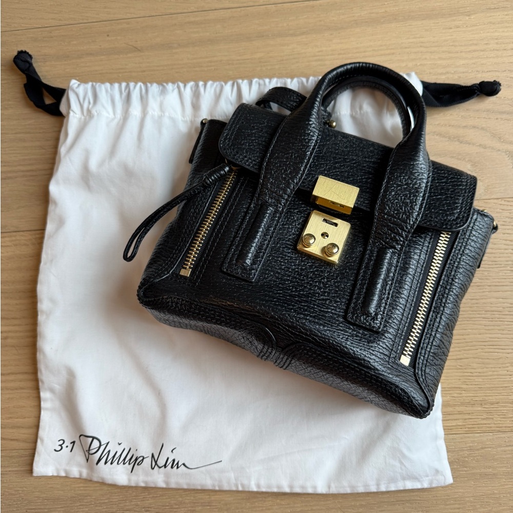 3.1 Phillip Lim Black Textured Handbag with Gold Hardware